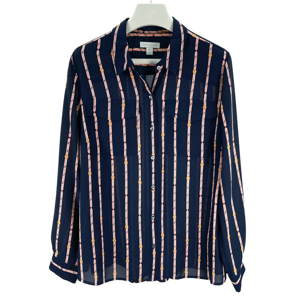 NWT Charter Club Petite Button Front Blouse Top